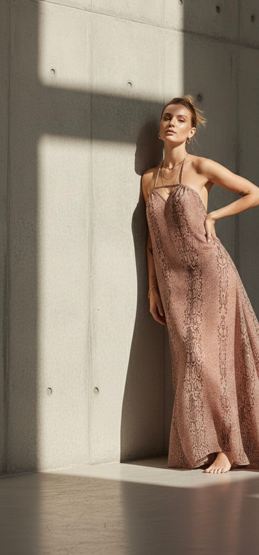 Aurea Dress Snakeskin Rose