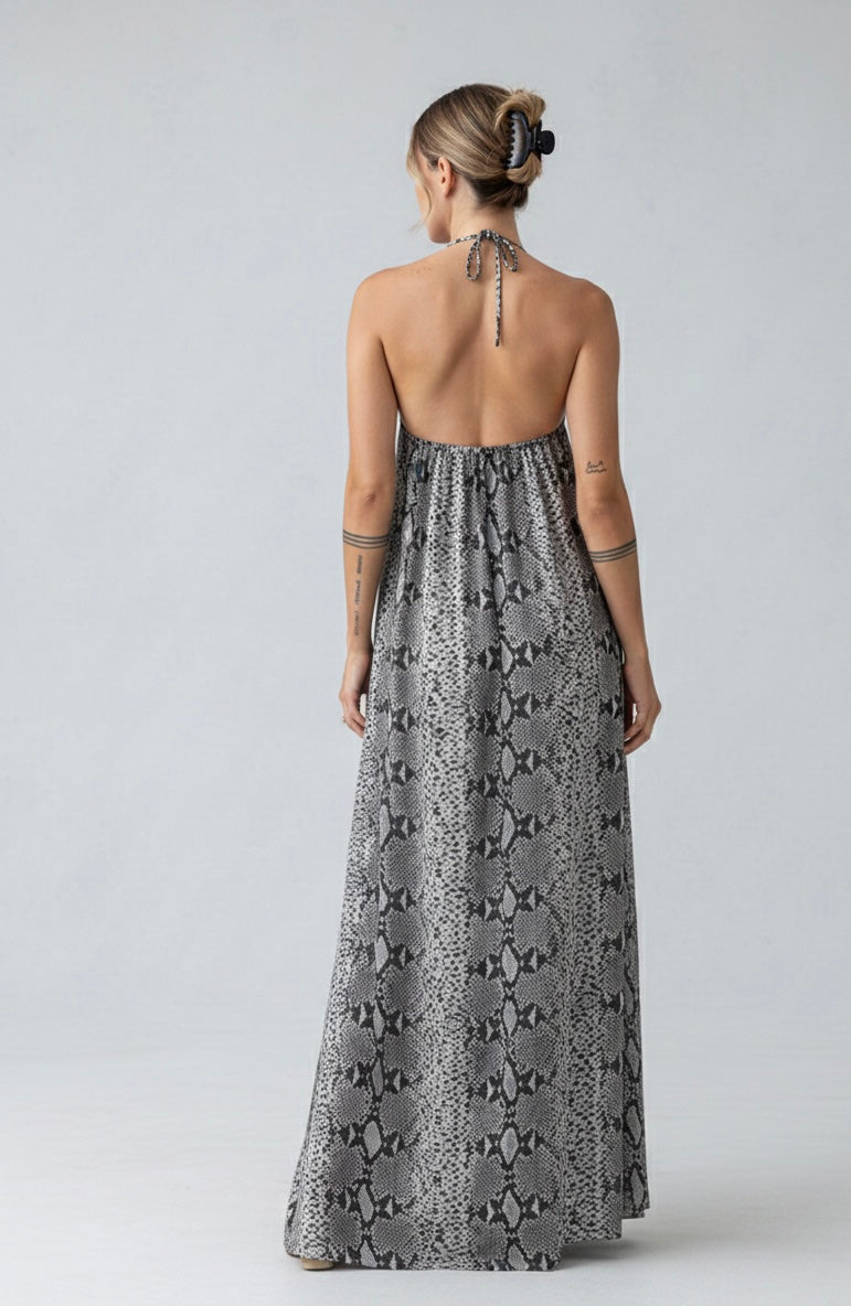 Aurea Dress Snakeskin Grey – Maya Moon