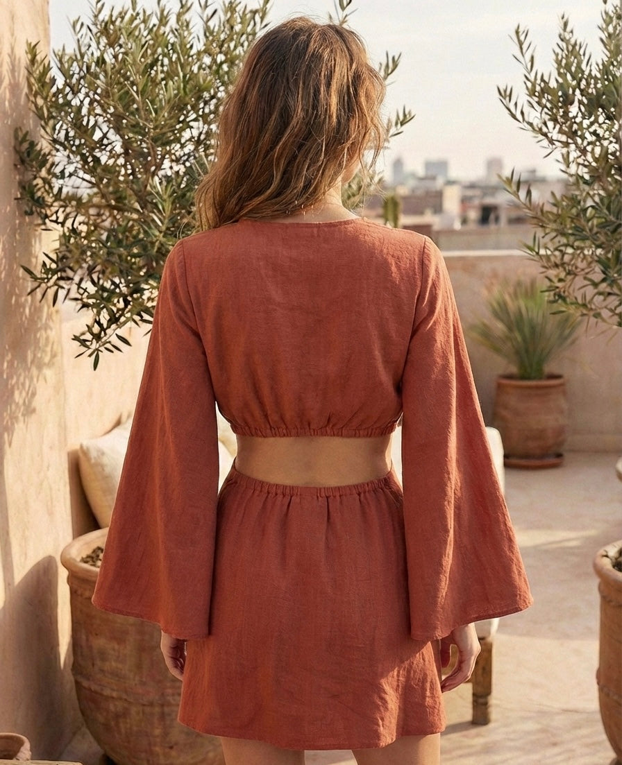 Calcite Dress Linen Blend and Pearls