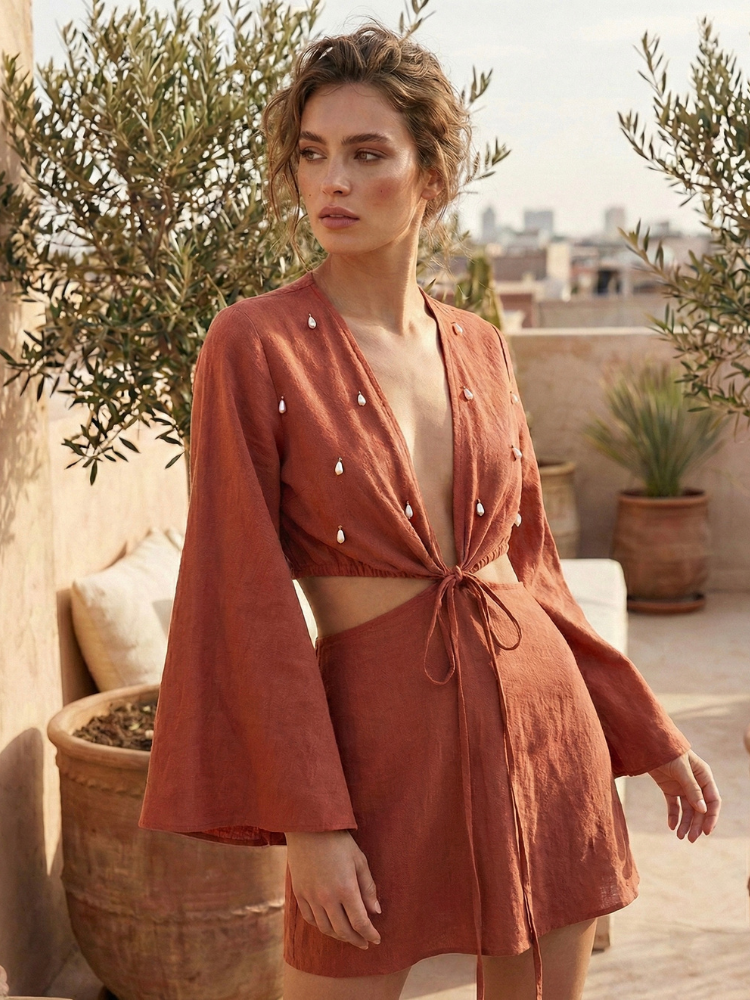 Calcite Dress Linen Blend and Pearls