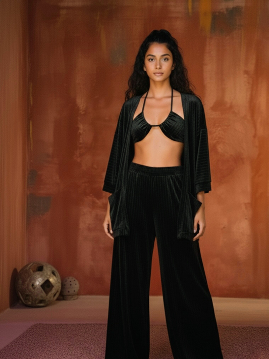 Luna Kimono Set Black Winged Pants